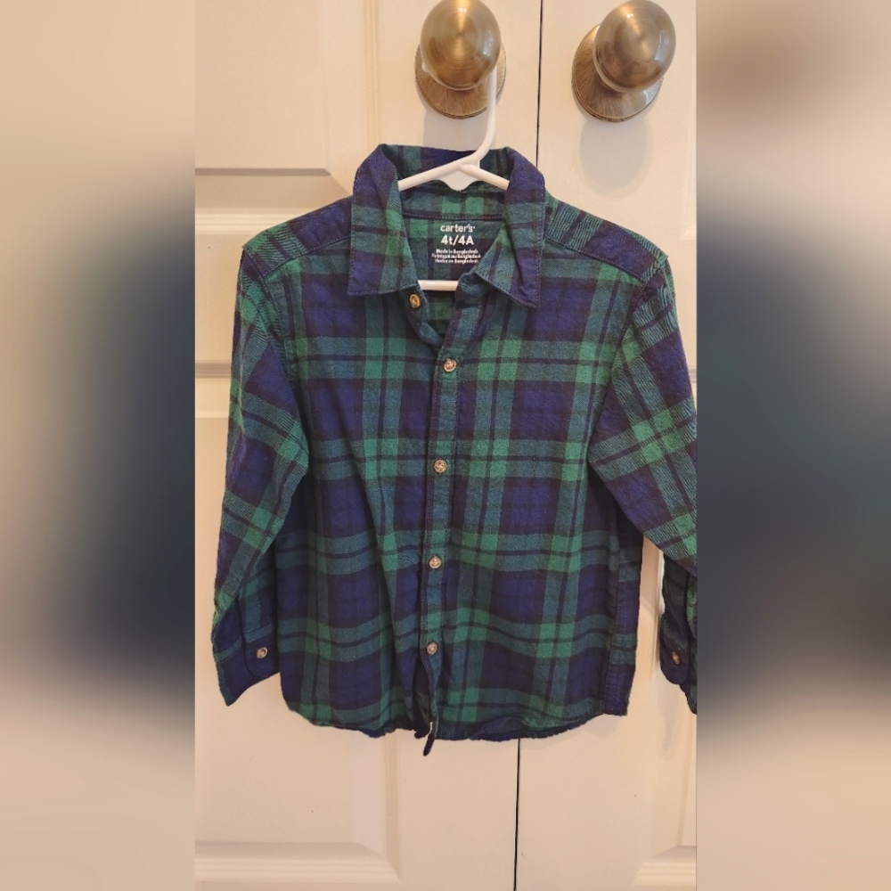 EUC Carter's Black watch Holiday Button-up Shirt Flannel 4T, wore once.